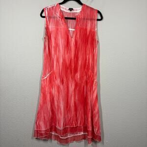 Komarov Size Medium Charmeuse Crinkle Mini Shift Dress Red V Neck Sleeveless